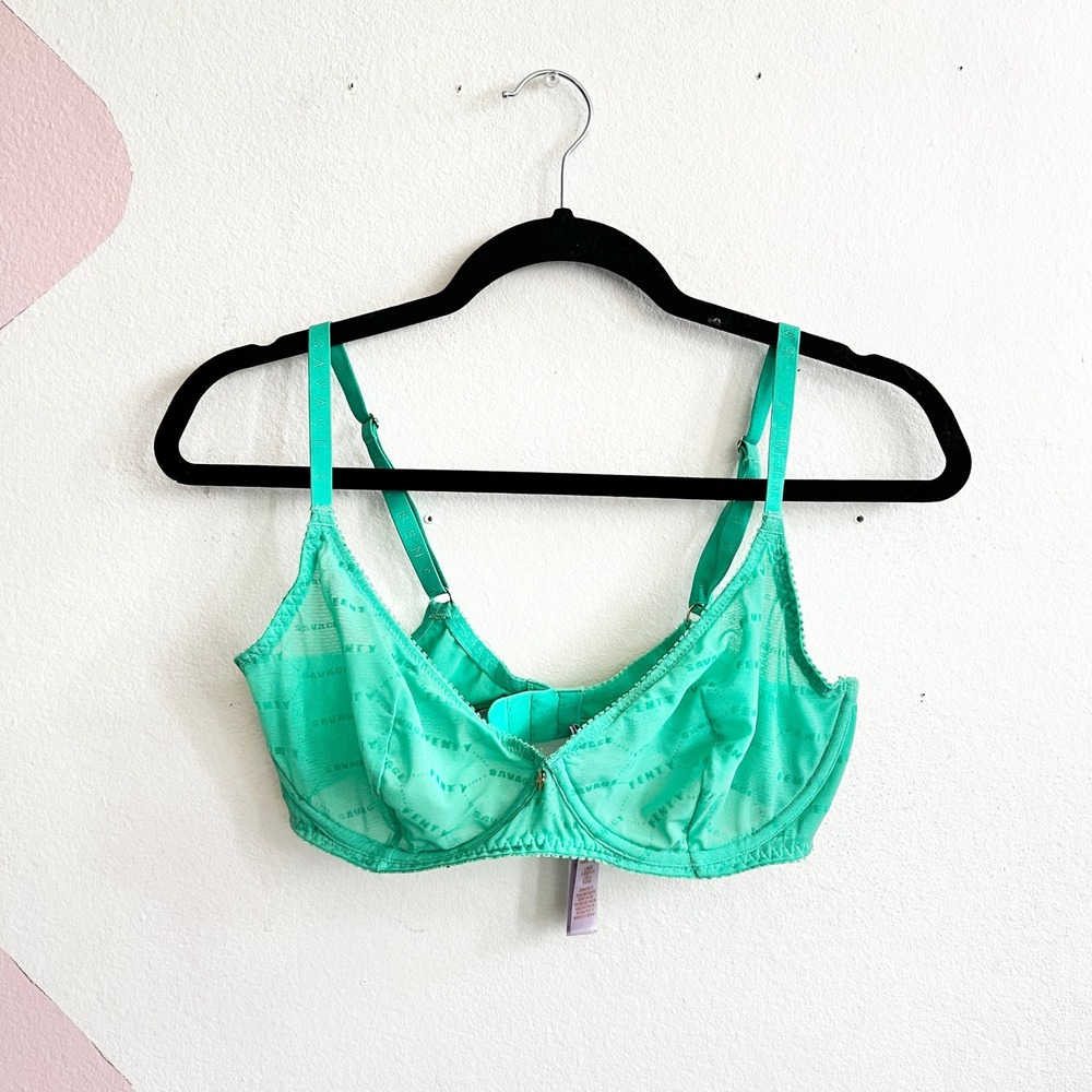Savage Fenty Sheer Green Bra 34DD Y2K 2000s Adjustable Straps Underwire